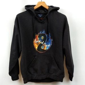 Hooded Sweatshirt Pullover Lace Up Kangaroo Pouch Band Graphic Popover Black XXL